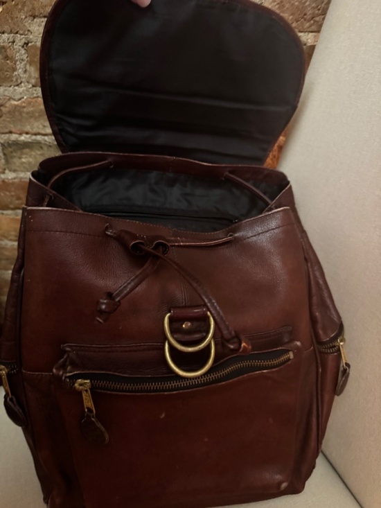 Frye Brown Leather Backpack multi zipper pocket Vintage Style main image 3